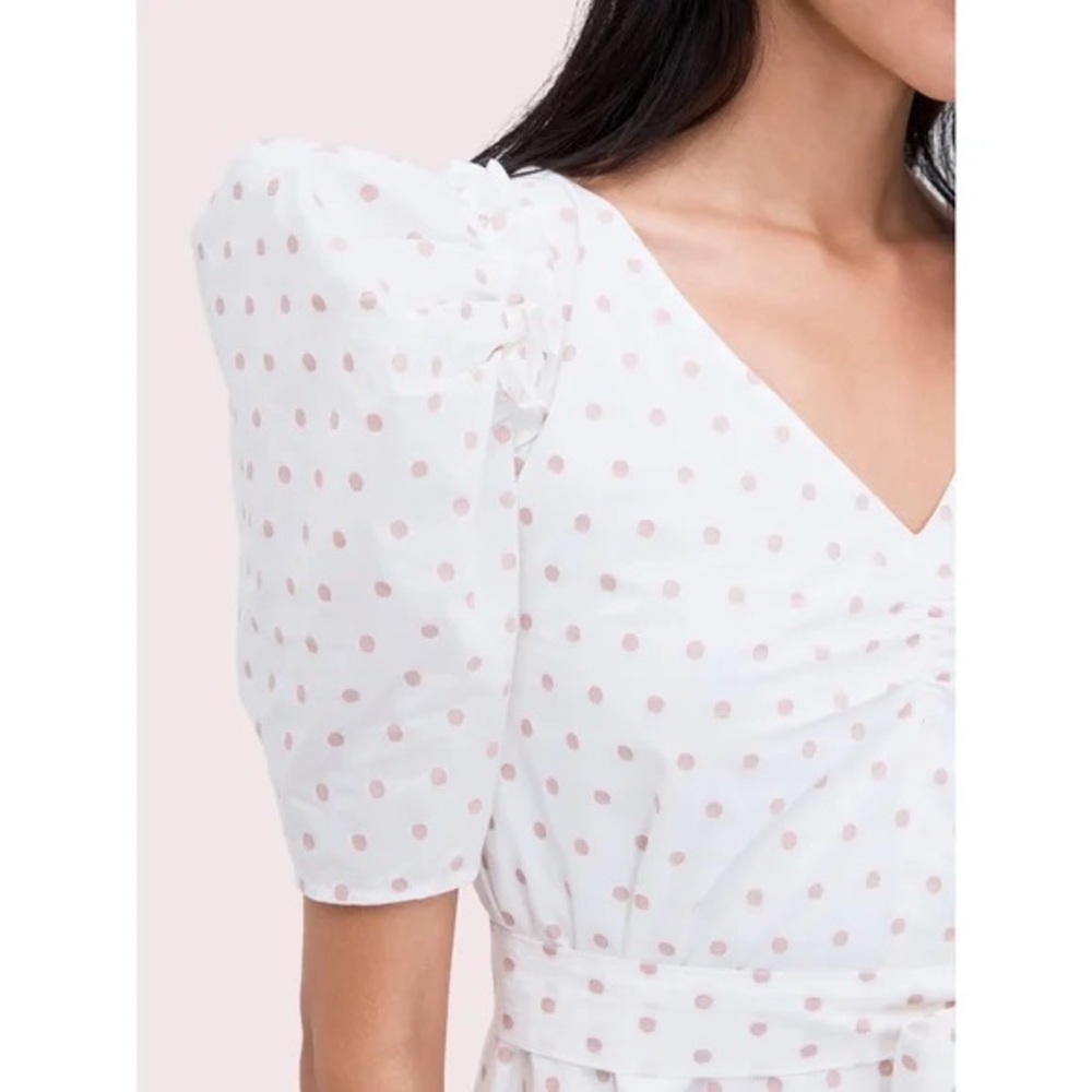 Kate Spade BNWT Dot Cotton mini dress NO BELT short sleeve White Pink Polka - Picture 3 of 15